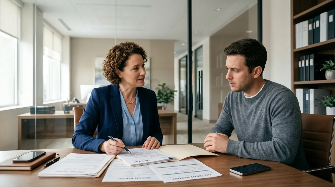 Personal injury attorney discussing an accident claim with a client