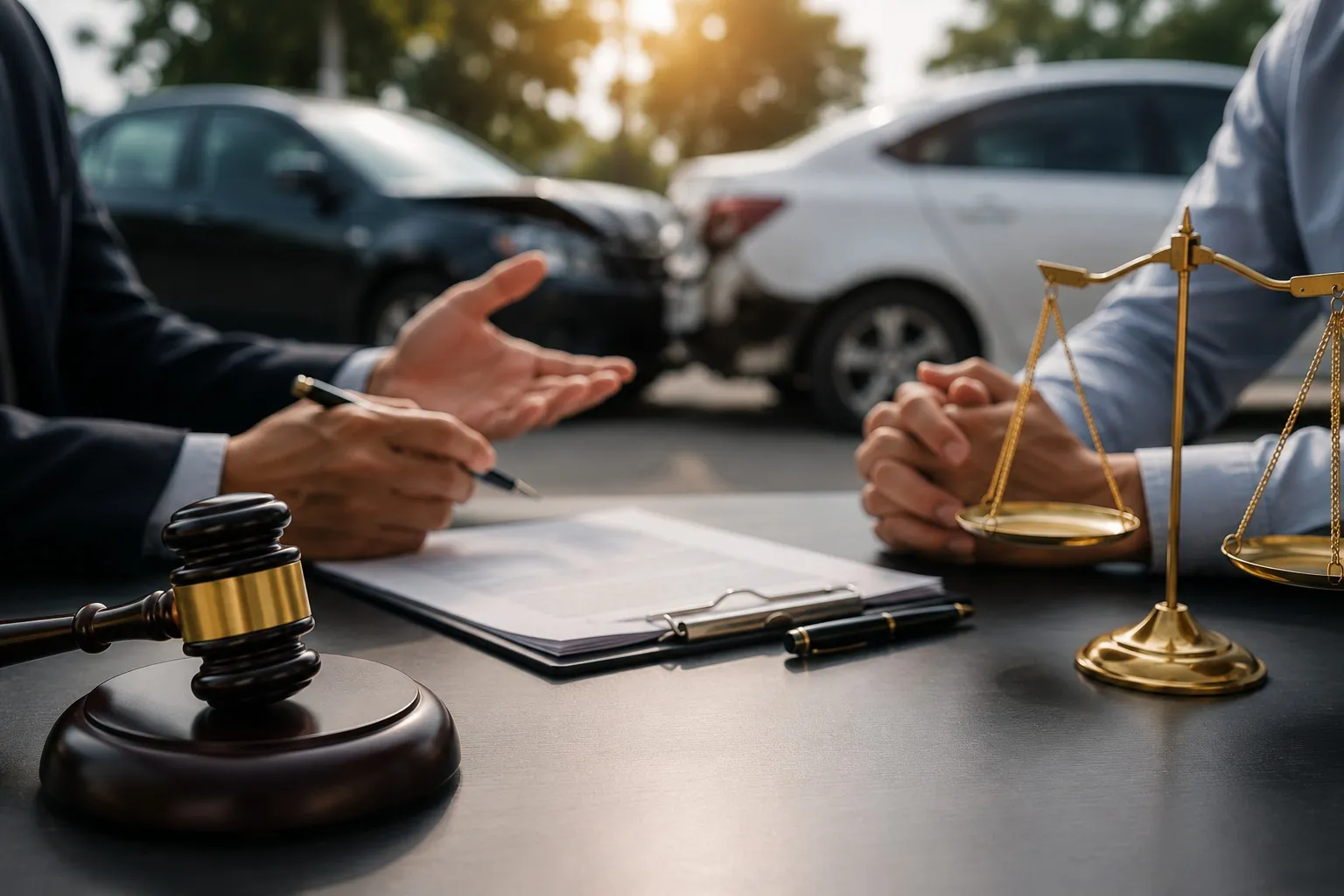 Car accident injury lawyer meeting with an injured client