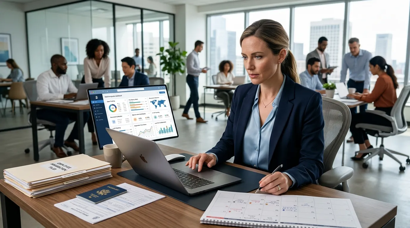 HR manager tracking employee visa expiration dates and immigration compliance deadlines