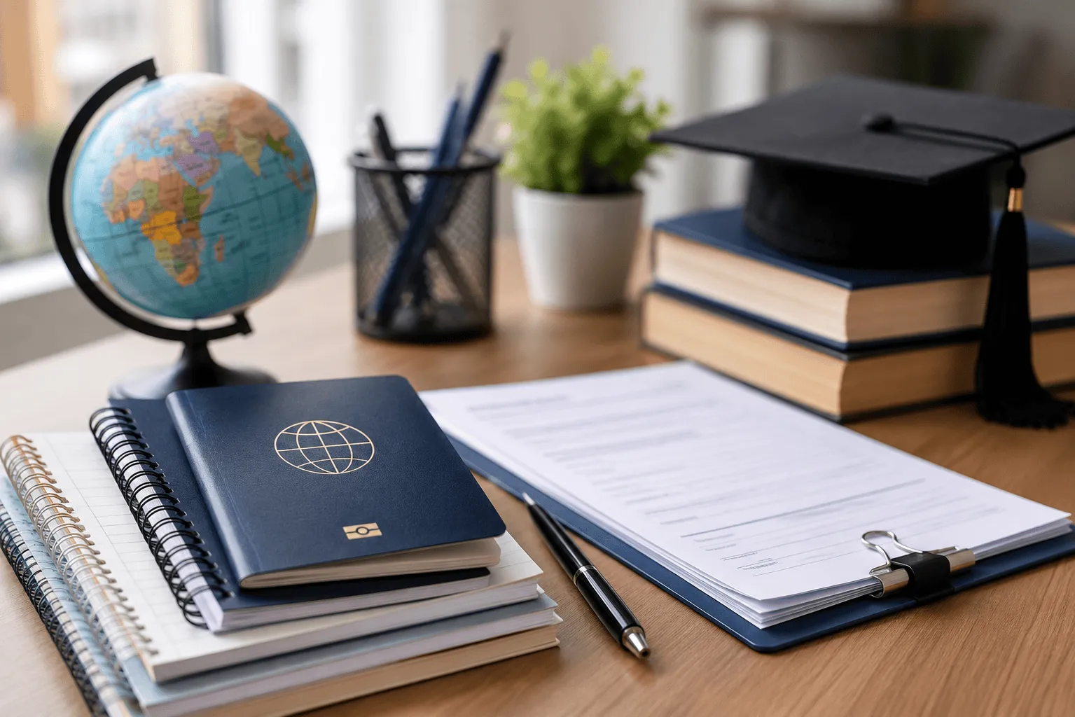 International student preparing documents for a student visa Guide application before studying abroad